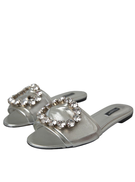 Dolce & Gabbana Crystal Leather Flat Sandals