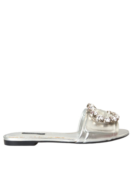 Dolce & Gabbana Crystal Leather Flat Sandals