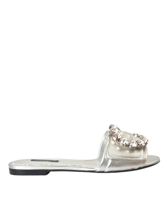 Dolce & Gabbana Crystal Leather Flat Sandals