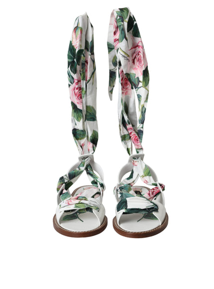 Dolce & Gabbana Multicolor Floral Print Ankle Wrap Sandals Shoes