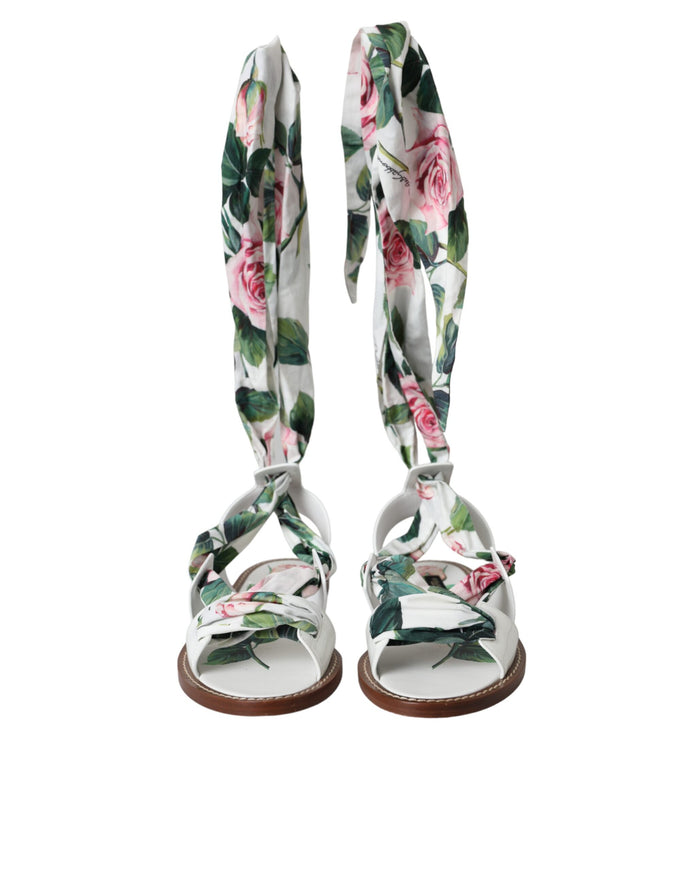 Dolce & Gabbana Multicolor Floral Print Ankle Wrap Sandals Shoes