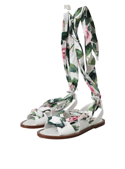 Dolce & Gabbana Multicolor Floral Print Ankle Wrap Sandals Shoes