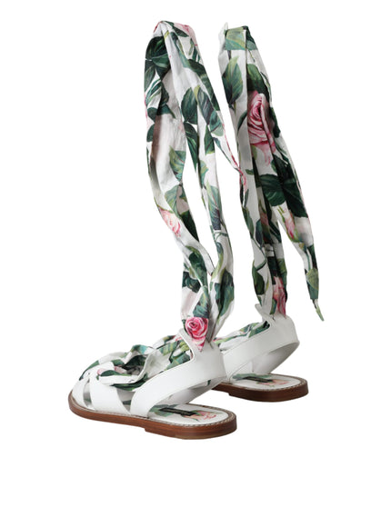 Dolce & Gabbana Multicolor Floral Print Ankle Wrap Sandals Shoes