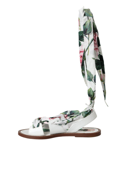 Dolce & Gabbana Multicolor Floral Print Ankle Wrap Sandals Shoes