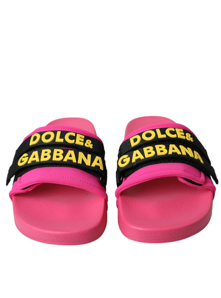 Dolce & Gabbana Pink Black Logo Beachwear Flats Sandals Shoes