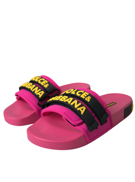 Dolce & Gabbana Pink Black Logo Beachwear Flats Sandals Shoes