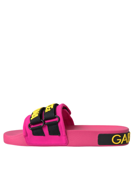 Dolce & Gabbana Pink Black Logo Beachwear Flats Sandals Shoes