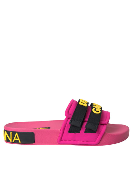 Dolce & Gabbana Pink Black Logo Beachwear Flats Sandals Shoes