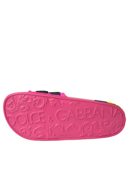 Dolce & Gabbana Pink Black Logo Beachwear Flats Sandals Shoes