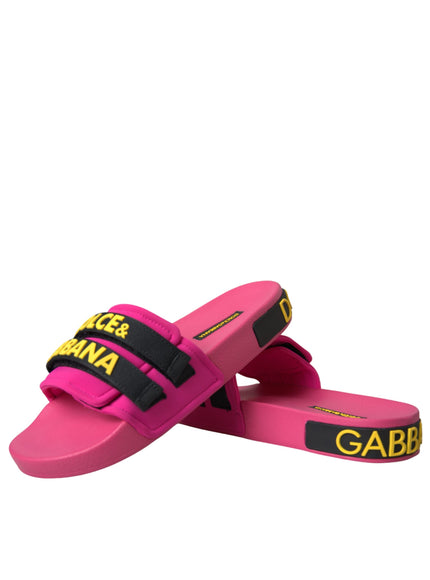 Dolce & Gabbana Pink Black Logo Beachwear Flats Sandals Shoes