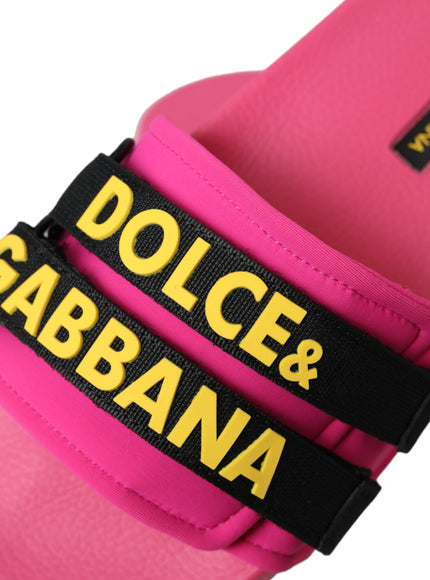 Dolce & Gabbana Pink Black Logo Beachwear Flats Sandals Shoes