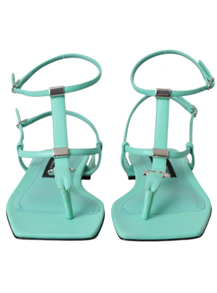 Dolce & Gabbana Aqua Green Leather Ankle Strap Flats Sandals Shoes