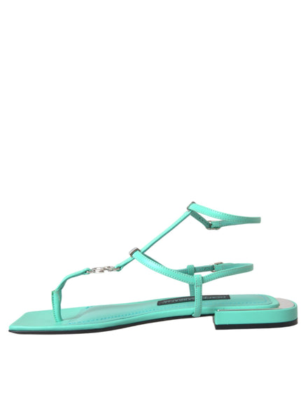 Dolce & Gabbana Aqua Green Leather Ankle Strap Flats Sandals Shoes