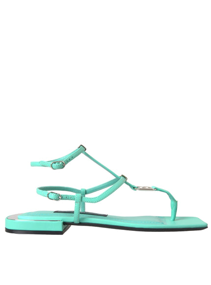 Dolce & Gabbana Aqua Green Leather Ankle Strap Flats Sandals Shoes