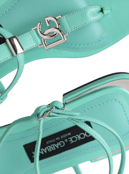 Dolce & Gabbana Aqua Green Leather Ankle Strap Flats Sandals Shoes