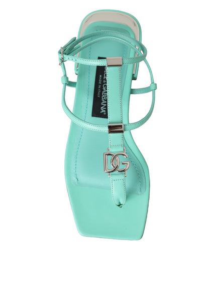 Dolce & Gabbana Aqua Green Leather Ankle Strap Flats Sandals Shoes