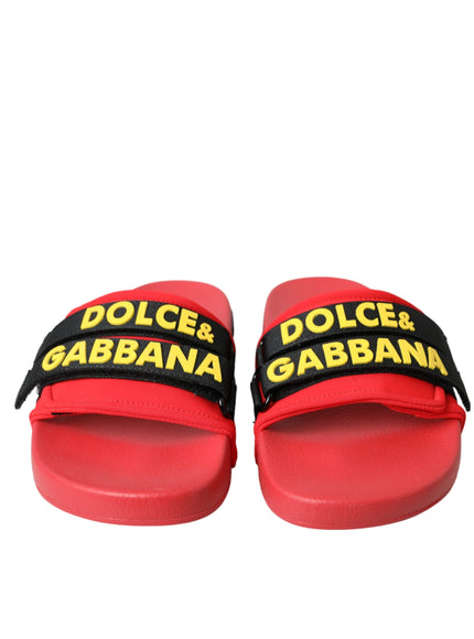 Dolce & Gabbana Red Black Logo Beachwear Flats Sandals Shoes