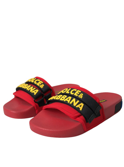 Dolce & Gabbana Red Black Logo Beachwear Flats Sandals Shoes