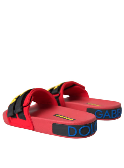 Dolce & Gabbana Red Black Logo Beachwear Flats Sandals Shoes