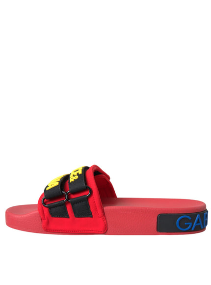 Dolce & Gabbana Red Black Logo Beachwear Flats Sandals Shoes