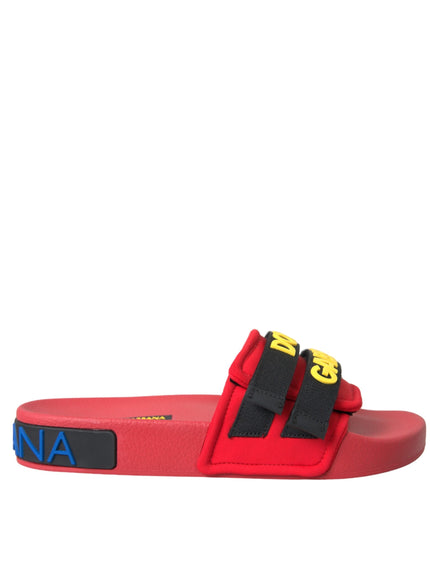 Dolce & Gabbana Red Black Logo Beachwear Flats Sandals Shoes