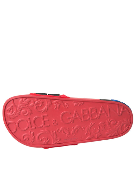 Dolce & Gabbana Red Black Logo Beachwear Flats Sandals Shoes