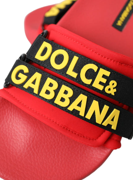 Dolce & Gabbana Red Black Logo Beachwear Flats Sandals Shoes