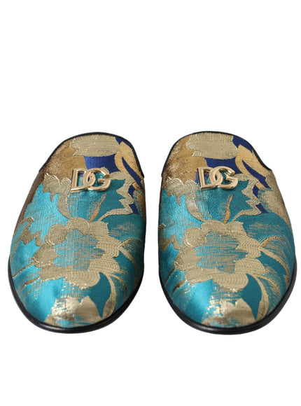 Dolce & Gabbana Multicolor Jacquard DG Logo Mule Flat Sandals Shoes