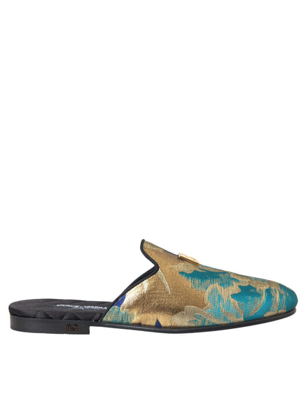 Dolce & Gabbana Multicolor Jacquard DG Logo Mule Flat Sandals Shoes