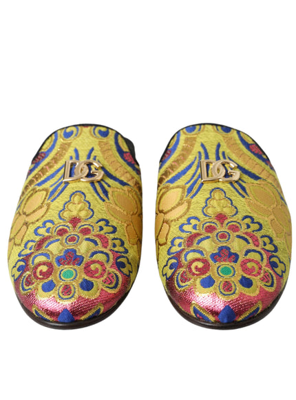 Dolce & Gabbana Multicolor Jacquard DG Logo Mule Flat Sandals Shoes