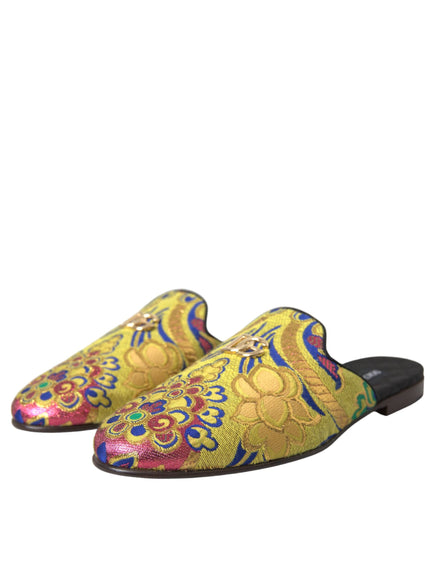 Dolce & Gabbana Multicolor Jacquard DG Logo Mule Flat Sandals Shoes