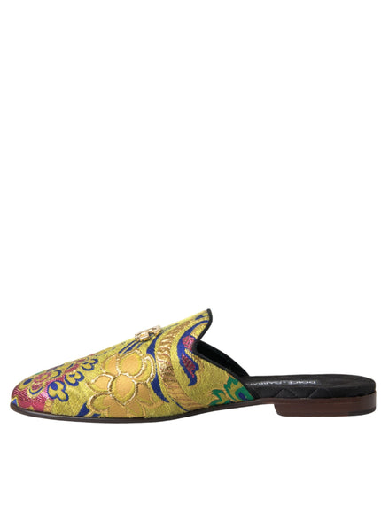 Dolce & Gabbana Multicolor Jacquard DG Logo Mule Flat Sandals Shoes