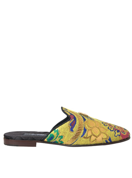 Dolce & Gabbana Multicolor Jacquard DG Logo Mule Flat Sandals Shoes