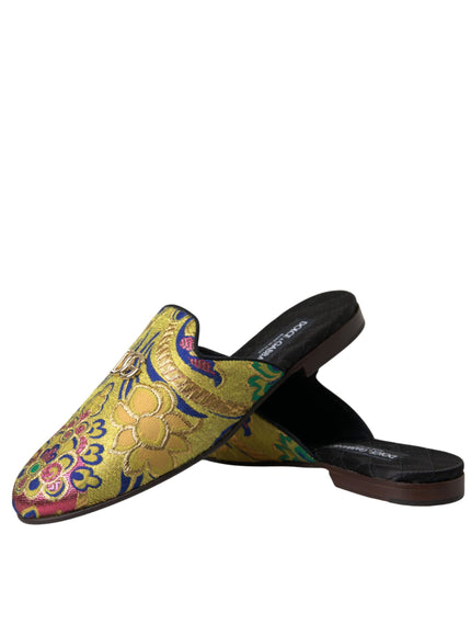 Dolce & Gabbana Multicolor Jacquard DG Logo Mule Flat Sandals Shoes