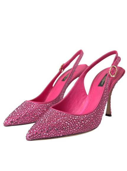 Dolce & Gabbana Pink Strass Crystal Heels Slingbacks Shoes