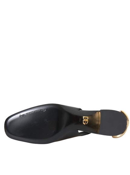 Dolce & Gabbana Black Gold Leather Embellished Slingbacks Shoes