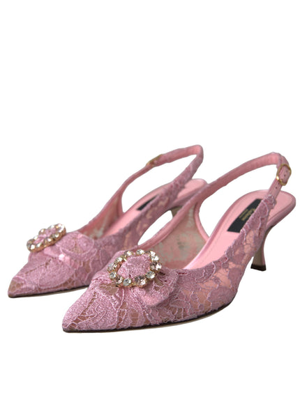 Dolce & Gabbana Pink Taormina Lace Crystal Heel Slingbacks Shoes