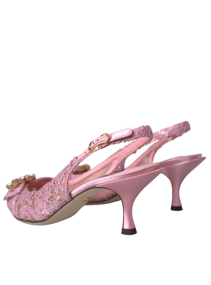 Dolce & Gabbana Pink Taormina Lace Crystal Heel Slingbacks Shoes