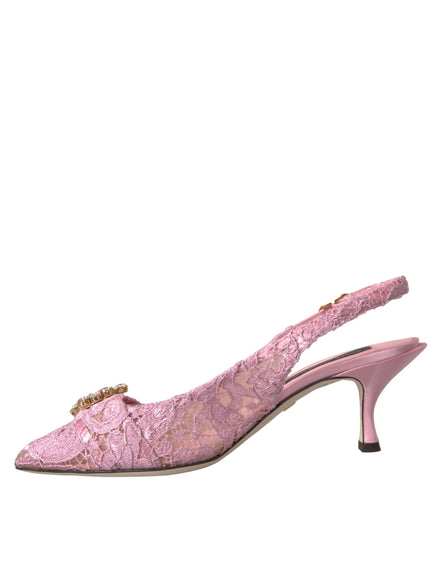 Dolce & Gabbana Pink Taormina Lace Crystal Heel Slingbacks Shoes