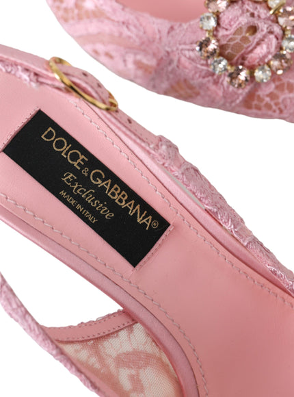 Dolce & Gabbana Pink Taormina Lace Crystal Heel Slingbacks Shoes