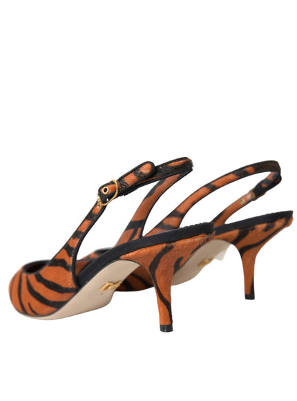 Dolce & Gabbana Black Orange Zebra Leather Slingbacks Shoes