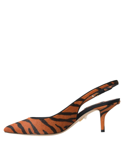 Dolce & Gabbana Black Orange Zebra Leather Slingbacks Shoes