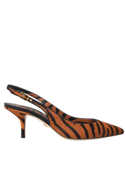 Dolce & Gabbana Black Orange Zebra Leather Slingbacks Shoes