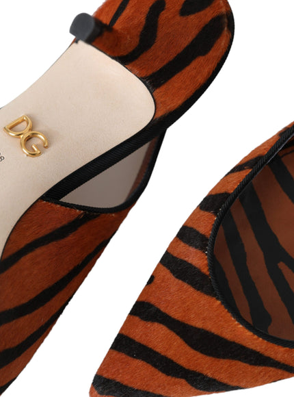 Dolce & Gabbana Black Orange Zebra Leather Slingbacks Shoes