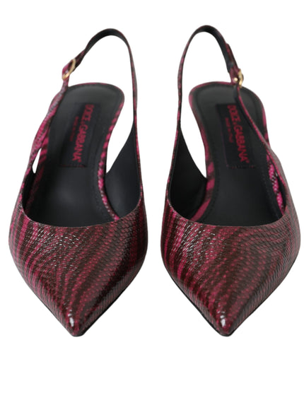 Dolce & Gabbana Maroon Zebra Leather Heels Slingbacks Shoes