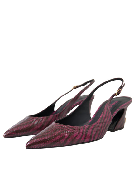 Dolce & Gabbana Maroon Zebra Leather Heels Slingbacks Shoes