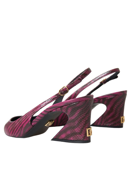 Dolce & Gabbana Maroon Zebra Leather Heels Slingbacks Shoes