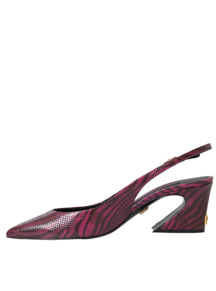 Dolce & Gabbana Maroon Zebra Leather Heels Slingbacks Shoes