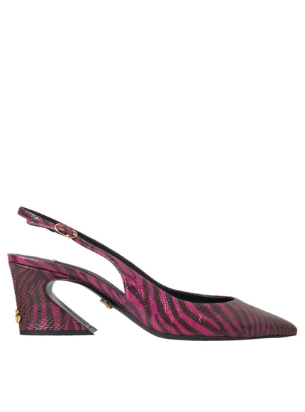 Dolce & Gabbana Maroon Zebra Leather Heels Slingbacks Shoes