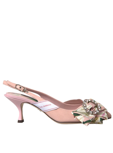 Dolce & Gabbana Pink Lily Crystal Cady Slingback Heel Shoes